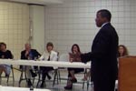 Rep. Meek speaks during a leadership roundtable discussion at the Michael-Ann Russell Jewish Community Center.