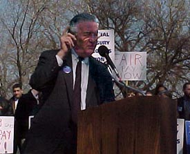 Sarbanes speaks at a rally for federal employees.