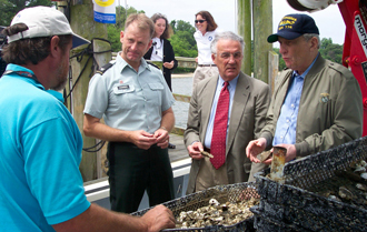 Sarbanes discusses with Virginia Senator John Warner, U.S. Army Corps of Engineers and Chesapeake Bay Foundation officials oyster restoration efforts in the Chesapeake Bay 