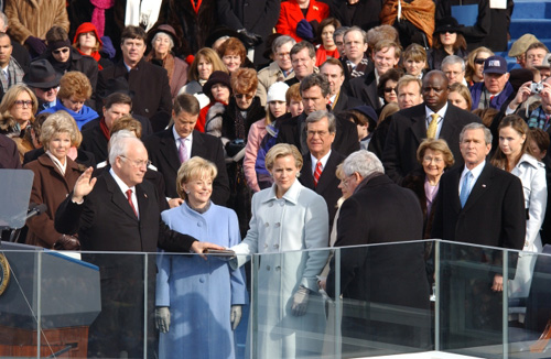 Speaker Hastert gives the Oath of Office to Vice President Richard B. Cheney during the 55th Presidential Inauguration.