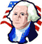Image of George Washington in front of a flag linking to the Kids Government page