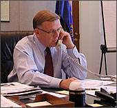 Photo of Senator Dorgan at his desk.