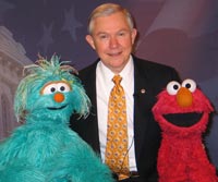 Sen. Sessions and Sesame Street's Elmo and Rosita taped a public service announcement on developing healthy eating habits for life. (02/15/2005)