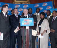 Sens. Jeff Sessions and Sam Brownback (R-KS) are joined by religious leaders at a news conference calling for a fair up-or-down vote on the filibustered judicial nominee, Janice Rogers Brown, re-nominated for the D.C. Circuit Court of Appeals. (04/26/2005)