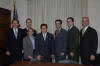 Congressional Hispanic Conference members met with Attorney General Al Gonzales (Pictured from left to right: Rep. Lincoln Diaz-Balart (Fla.), Rep. Mario Diaz-Balart (Fla.), Rep. Ileana Ros-Lehtinen (Fla.), Attorney General Alberto Gonzales, Resident Commissioner Luis Fortuo (P.R.), Rep. Devin Nunes (Calif.), and Rep. Bob Beauprez (Colo.)) (July 2005)