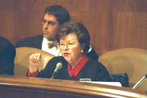 Senator Mikulski asks a witness questions at a committee meeting.