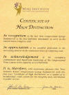 Image of a Certificat of High Distinction awarded to Congressman George Radanovich