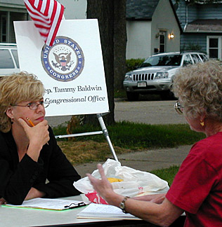 Photo:. Tammy holds office hours at the Merrill Community Center in Beloit.