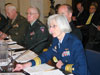 Rear Adm. Sally Brice-O'Hara, Director of the U.S. Coast Guard's Reserve and Training, discusses the potential impact of GI Bill enrollment rates on the usage of education programs and retention within the Coast Guard at the Committee's education hearing on March 15. To Admiral Brice-O'Hara's immediate right is  Maj. Gen. Ronald G. Young, Acting Director, National Guard Bureau Joint Staff; and to his right is Lt. Gen. John W. Bergman, Commander, Marine Forces Reserve.