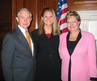 Sen. Sessions, Emily McCollum and Hoover Mayor Barbara McCollum at an Office of National Drug Control Policy news conference announcing the new 2004 Drug-Free Communities Program grant recipients.