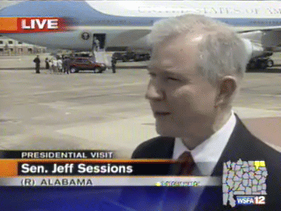 Sen. Sessions is interviewed at Maxwell Air Force Base after arriving in Montgomery on Air Force One with President Bush, who spoke at Tuskegee on his research competitiveness initiative. (4/19/06) 