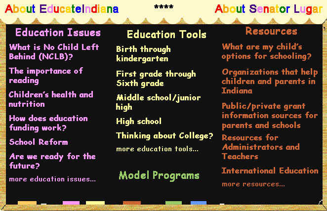 A chalkboard with links to the various components of EducateIndiana.