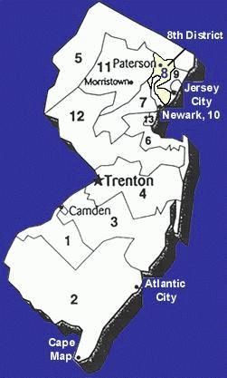 Map outlining New Jersey's Congressional Districts.