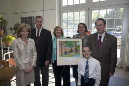 Picture: Chairman Goodlatte with Anna Schneider of Toyota Motor North America, Forest Service Chief Dale Bosworth, Cori Kallenbach of Fleishman-Hillard, Christine A. Flanaghan of the National Botanical Gardens, and Mendel Hershkowitz, winner of the National Arbor Day Foundation national poster contest. Mendel's poster was selected from over 2 million entries from 75,000 fifth grade classrooms nationwide. An event to celebrate Arbor Day and announce the contest winner was held at the National Botanical Gardens in Washington, DC, April 28, 2006.