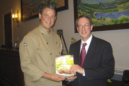 Picture: Chairman Goodlatte meets Healthy Beef Cookbook author Chef Richard Chamberlain at the National CAttlemen's Beef Association Reception on March 28, 2006. 