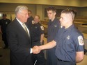 Hoyer Greets a College Park Volunteer Firefighter
