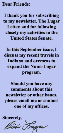 A welcome message from Senator Lugar.