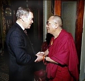 U.S. Senator Craig Thomas greets the Dalai Lama during a visit to the U.S. Capitol in 2002. The Feinstein-Thomas bill will award His Holiness the Congressional Gold Medal.