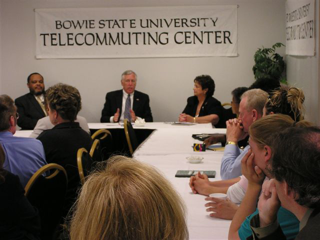  Hoyer speaks to teleworkers at the Bowie St. University Telework Center.