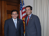 Congressman Luis G Fortuo along with Attorney General Al Gonzales following a meeting Congressional Hispanic Conference members held with the Attorney General on Capitol Hill.  
 
   
