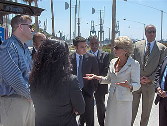 Congresswoman Harman checks out a demonstration of a new vehicle screening process that may be used at airports and seaports to enhance security