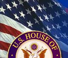 Seal of the US House of Representatives in front of a US flag