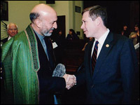 Congressman Kirk meets with Afghan President Hamid Karzai to discuss the war on terror.