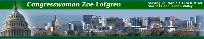 Congresswoman Zoe Lofgren graphic banner, Skip Navigational Links