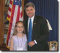 Congressman McCaul meets with Catherine Wicker, of Austin. She presented the Congressman with a blue wristband to support Chrohns and Colitis awareness, and she told the stories of her battles with Chrohns disease