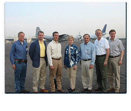 Congressman Rogers (far right) stands with other members of the Congressional delegation on the tarmac of Baghdad airport. The weather typically reached 90 degrees during the day. The trip lasted 72 hours.
