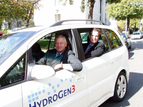 Rep. Tom Petri test driving a General Motors prototype hydrogen car.