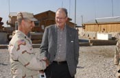 November 2005 Congressman Ike Skelton at Camp Sapper, Iraq, with members of the 110th Engineering Battalion, Missouri National Guard.