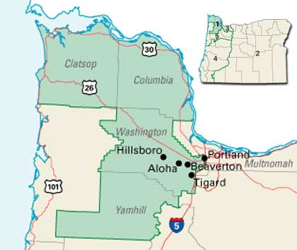 Map of the Oregon's First Congressional District