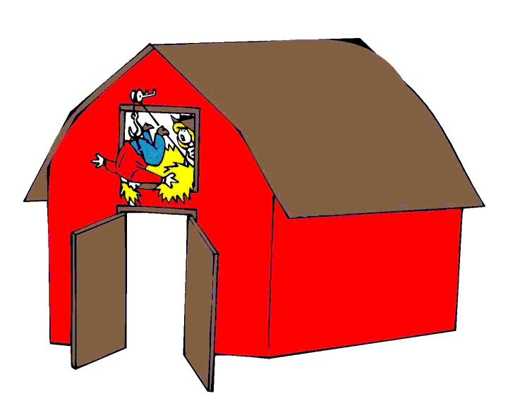 cartoon of barn with children playing