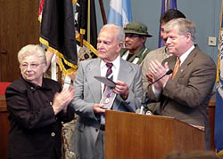 photo of Congressman Larson presented the military's Purple Heart award to Arden Passaro Sr. of East Hartford