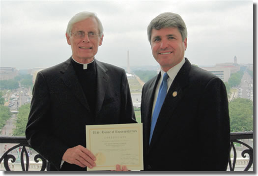Congressman McCaul meets with Monsignor Jordan, from St. John Neumann's Catholic Church in Austin, who offered the morning prayer for the House of Representatives