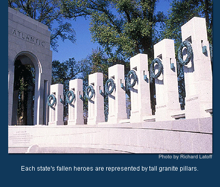 Each states fallen heroes are represented by tall granite pillars. Photo by Richard Latoff.