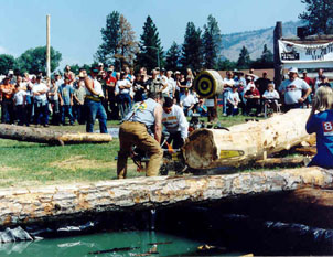 Denny participates in the "Hot Saw" competition at the annual "Darby Logger Days"