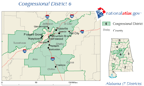 image of state of Alabama with sixth District highlighted