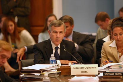 picture: Agriculture Secretary Mike Johanns briefly addresses the Agriculture Committee during its consideration of the 2007 Farm Bill language. (July 19, 2007) 
