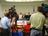 photo, Rep. Wasserman Schultz speaks at a press conference introducing the Jessica Lunsford Act.