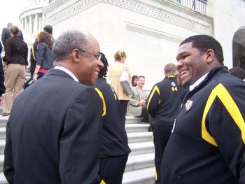 April 8, 2008--Congressman Jefferson with Marlon Favorite of the LSU 2008 Championship team