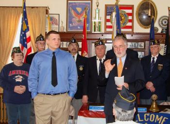 Congressman Tim Bishop and local Iraq War veteran Joshua Ports of Ronkonkoma joined approximately 20 veterans at the William Merritt Hallock American Legion Post to call for better care for wounded veterans. 