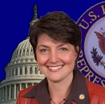 navy blue background with an image of Rep. McMorris overlaying capitol dome