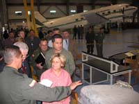Ranking Member Ros-Lehtinen during a visit to an aircraft hanger operated by the Colombian National Police financed by U.S. assistance. In the background is a refitted DC-3 aircraft which is particularly useful in the mountainous terrain of Colombia.