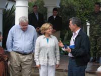 Ranking Member Ros-Lehtinen and Colombian President Alvaro Uribe during a break in a two-hour meeting at the Presidents home in Bogota, Colombia. Former House Speaker J. Dennis Hastert is pictured on the left.