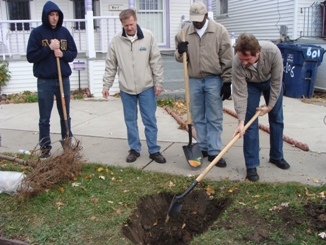 Congressman Higgins joins Re-Tree WNY Co-Chair Paul Maurer, Mayor Byron Brown and other volunteers for a tree planting effort on the west side of Buffalo.