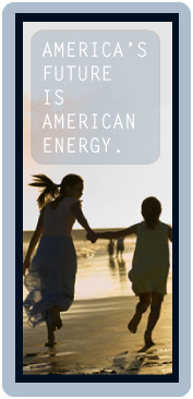 America's future is American Energy.  Two children running on a beach, they are holding hands.