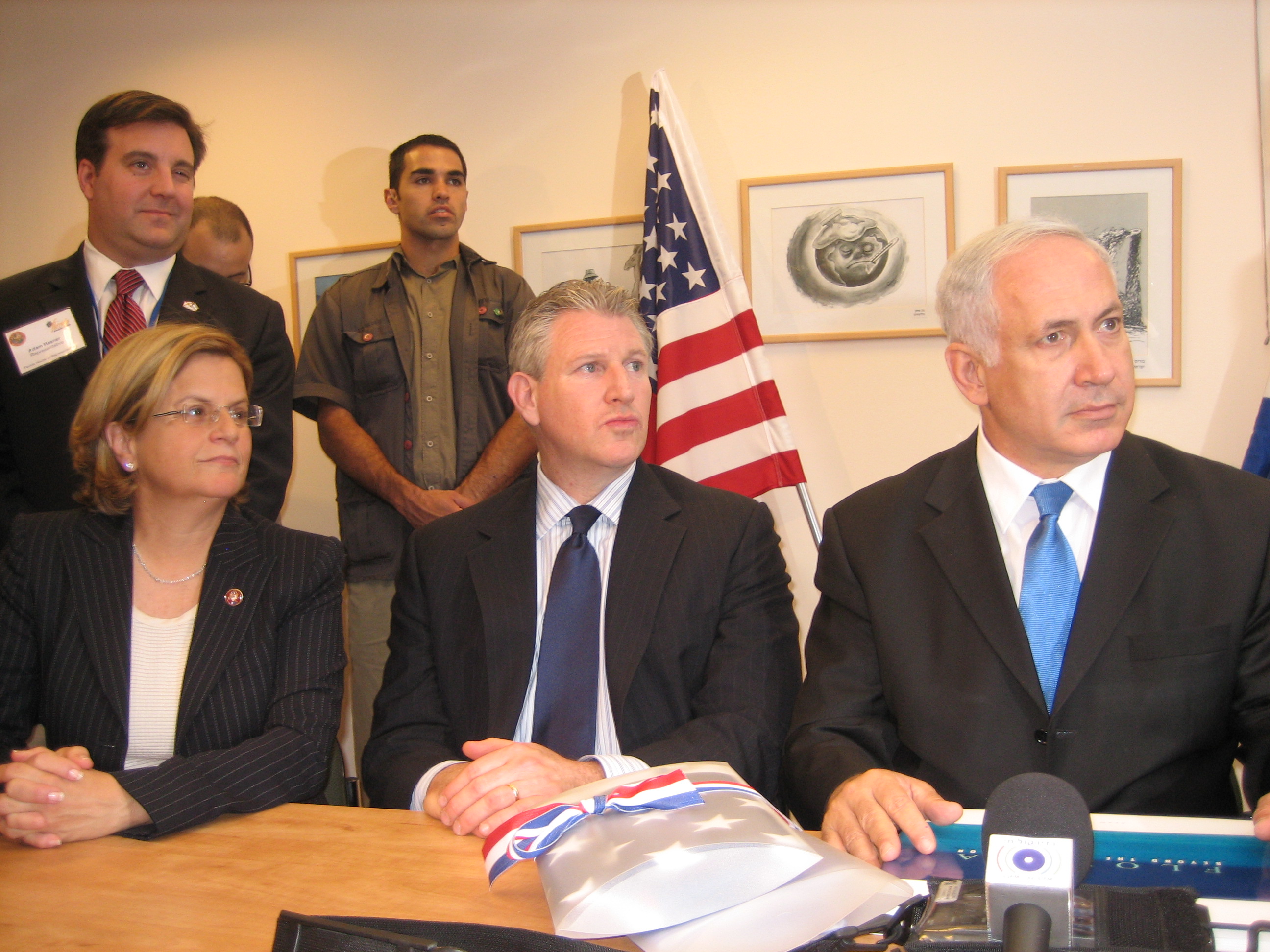 Ranking Member Ros-Lehtinen and Rep. Robert Wexler join curent Chairman of the Likud Party and former Israeli Prime Minister Benjamin Netanyahu in a question and answer session with the press following a meeting with Netanyahu to discuss Iran, Syria, and developments in the West Bank and Gaza.