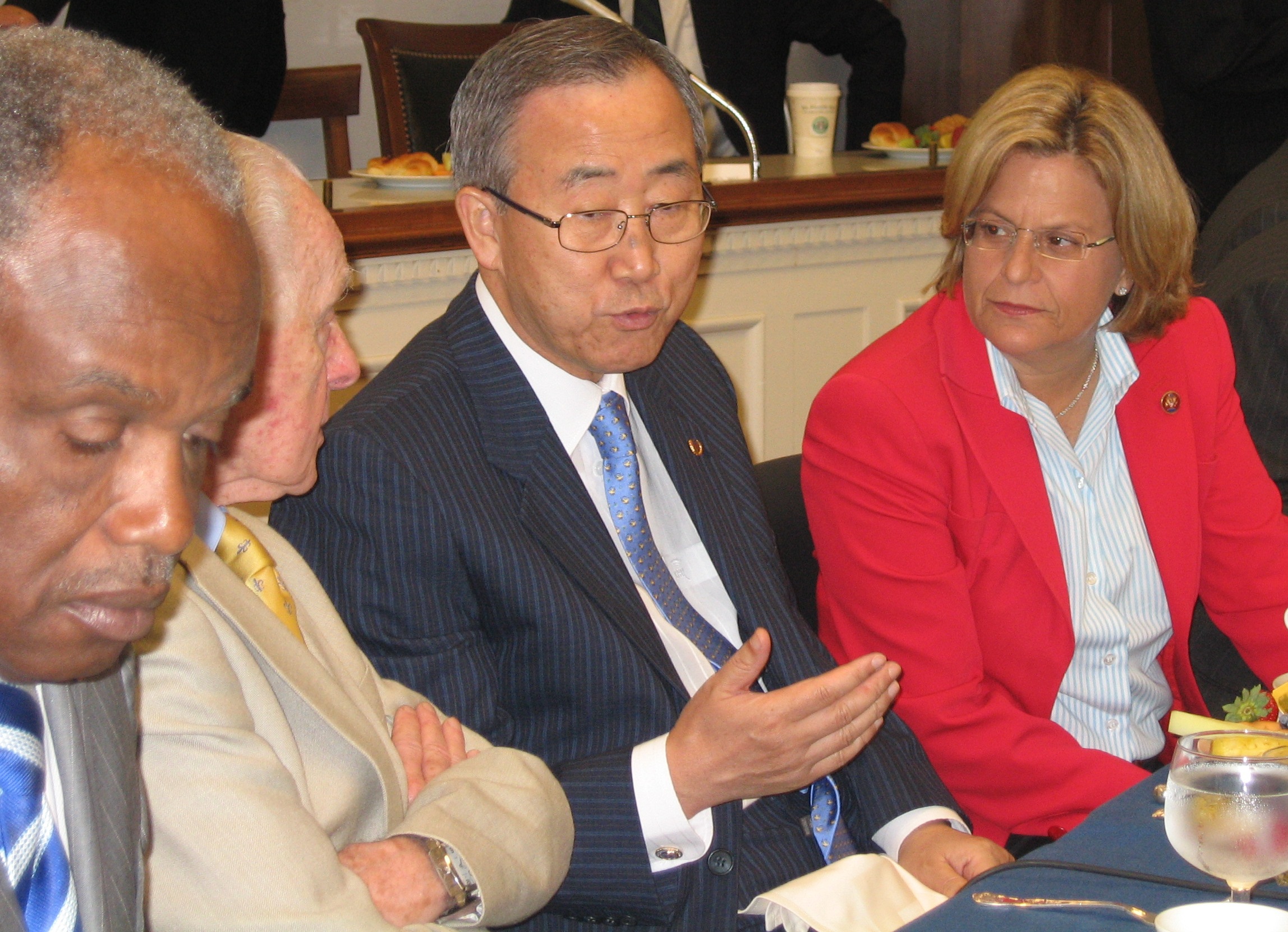 Ranking Member Ros-Lehtinen listens as Secretary-General Ban Ki-Moon speaks before meeting with the Committee on Foreign Affairs